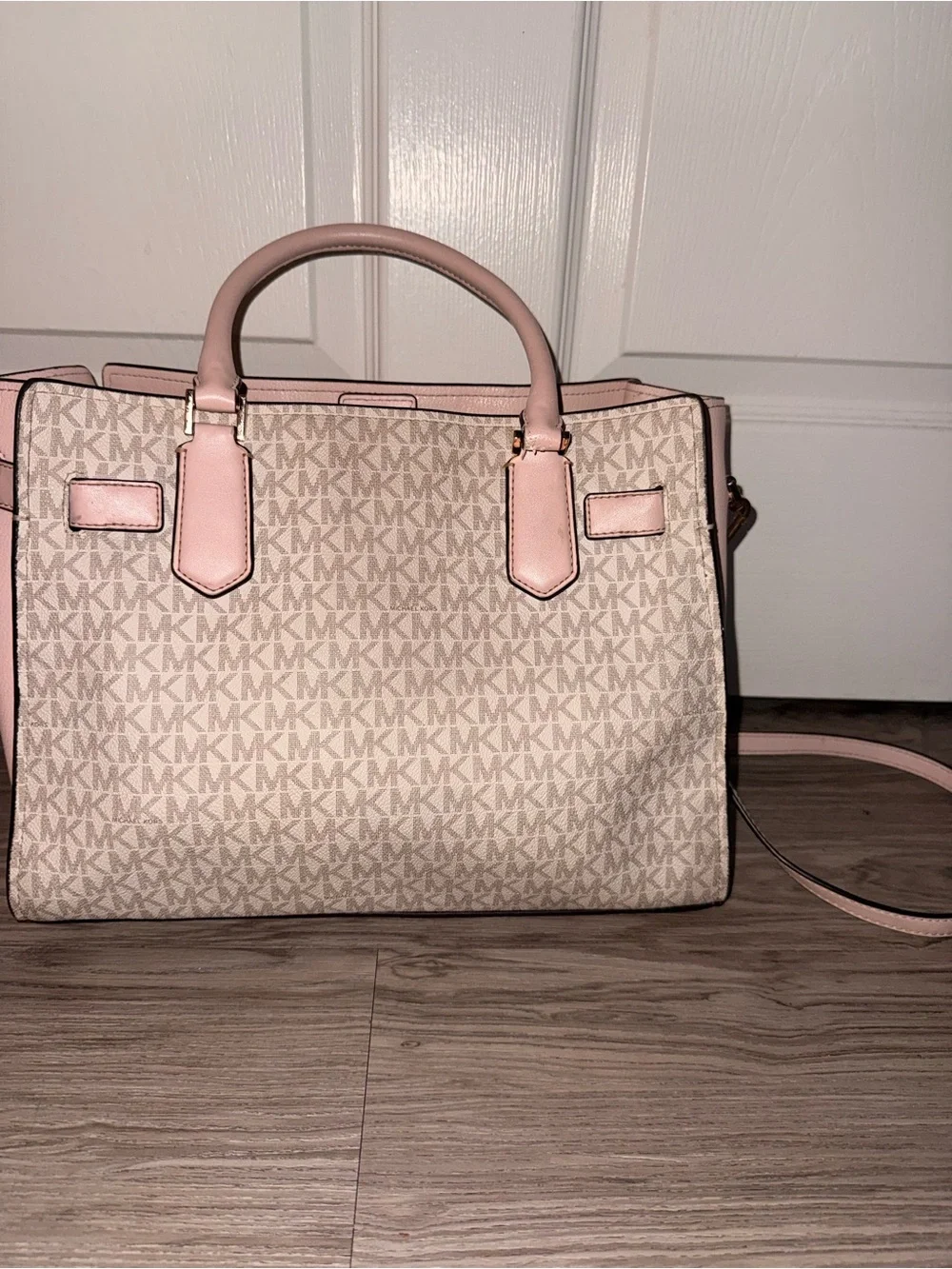 Michael Kors Cream and Pale Pink Signature Satchel